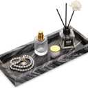 Marble Bathroom Vanity Tray, Natural Luxury Vanity Home Kitchen Bathroom Table Tray, Stone Decorative Countertop Dresser Trays for Key Coffee Perfume Jewelry Makeup (Wood Grain, 12"x 5" x1.2")