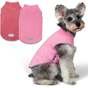 cyeollo 2 Pack Fleece Dog Sweater Vest Dog Sweatshirt Reflective Lightweight Doggie Clothes for Small Dogs Girl Pet Apparel Pink, Fuschia, M (Medium (9-13lbs))