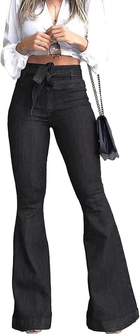 KDF High Waisted Flare Jeans for Women Bell Bottom Jeans with Belt for Women Stretch Wide Leg Jeans 16