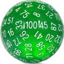 DNDND D100 Die Glitter Green 100 Sided Dice Set with Translucent Pouch for Dungeons and Dragons(Chameleon Green with White Number)
