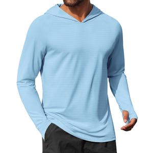 COOFANDY Mens UPF 50+ Hoodie Shirts Long Sleeve Rash Guard Sun Protection Fishing Shirts Lightweight Quick Dry Hoodies (Small, Sky Blue)