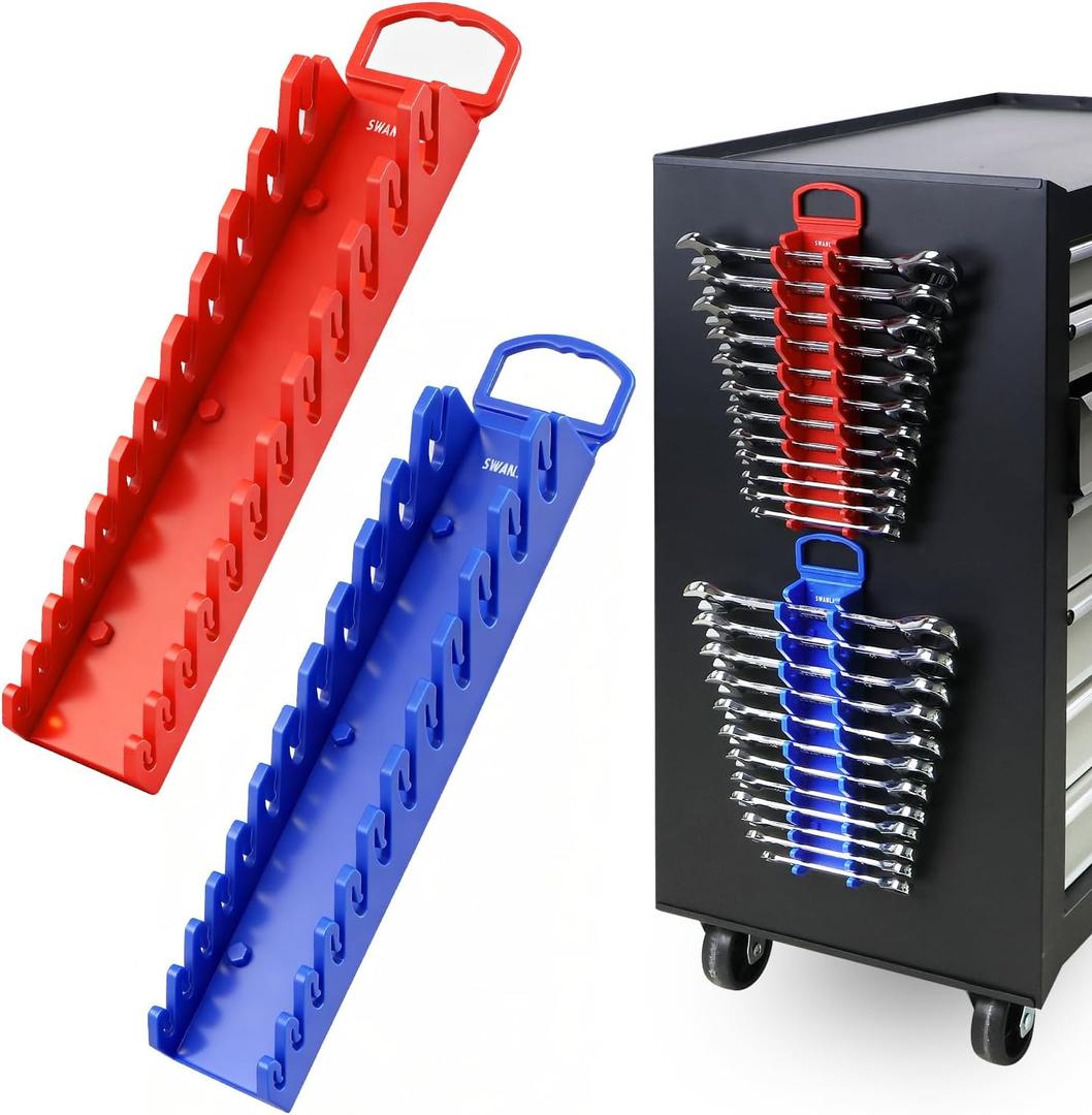 SWANLAKE 2-Piece Magnetic Wrench Organizer Toolbox Holder, SAE (1/4'' to 15/16''), Metric (6mm to 24mm) Ratchet Wrench Organizers, Total Hold 24 Slots Wrenches Holder for Tool Box