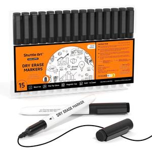 Shuttle Art Dry Erase Markers, 15 Pack Black Magnetic Whiteboard Markers with Erase,Fine Point Dry Erase Markers Perfect For Writing on Whiteboards, Dry-Erase Boards,Mirrors for School Office