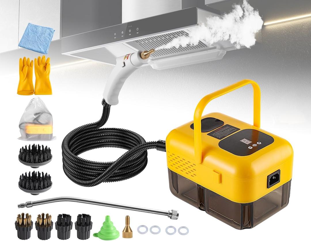 Steam Cleaner for Home, Handheld 2500W High Pressure Steamer for Cleaning, 9-Level Multipurpose Steam Cleaner for Car Detailing Floor Upholstery Kitchen Bathroom Grout Tile, 14 Accessories (Yellow)