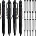Tungsten Steel Military Tactical Pen - 2 Pack Emergency Self Defense with 8 Black Ballpoint Refills for Writing, Professional Glass Breaker Pen, Multitool for Father's Day (Tacpen 4xblack)