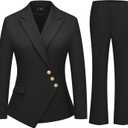 Women's 2 Piece Suit Set Slim Fit Dressy Asymmetric Blazer and Bootcut Pants Set for Work Office Business Casual Outfits Size L