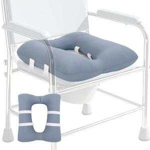 Bedside commode cushion, Machine washable padded toilet seat cushion, soft padded toilet seat riser for seniors, portable commode pads for adult, 17" x 14" with 4 Fixing Straps, Blue