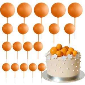 ASTARON 20 Pcs Ball Cake Topper Decorations Mini Balloons Cake Topper Sticks Orange Balls Cake Picks Cake Topper Balls Cake Decorations for Halloween Birthday Cake Decorations