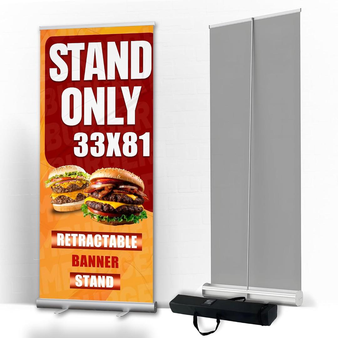 Anley 33 x 81 IN Retractable Roll-Up Banner Stand with Carrying Bag Portable Aluminum Display Stand for Trade Shows, Exhibitions, Events, Presentations, Advertising (Banner Not Included)