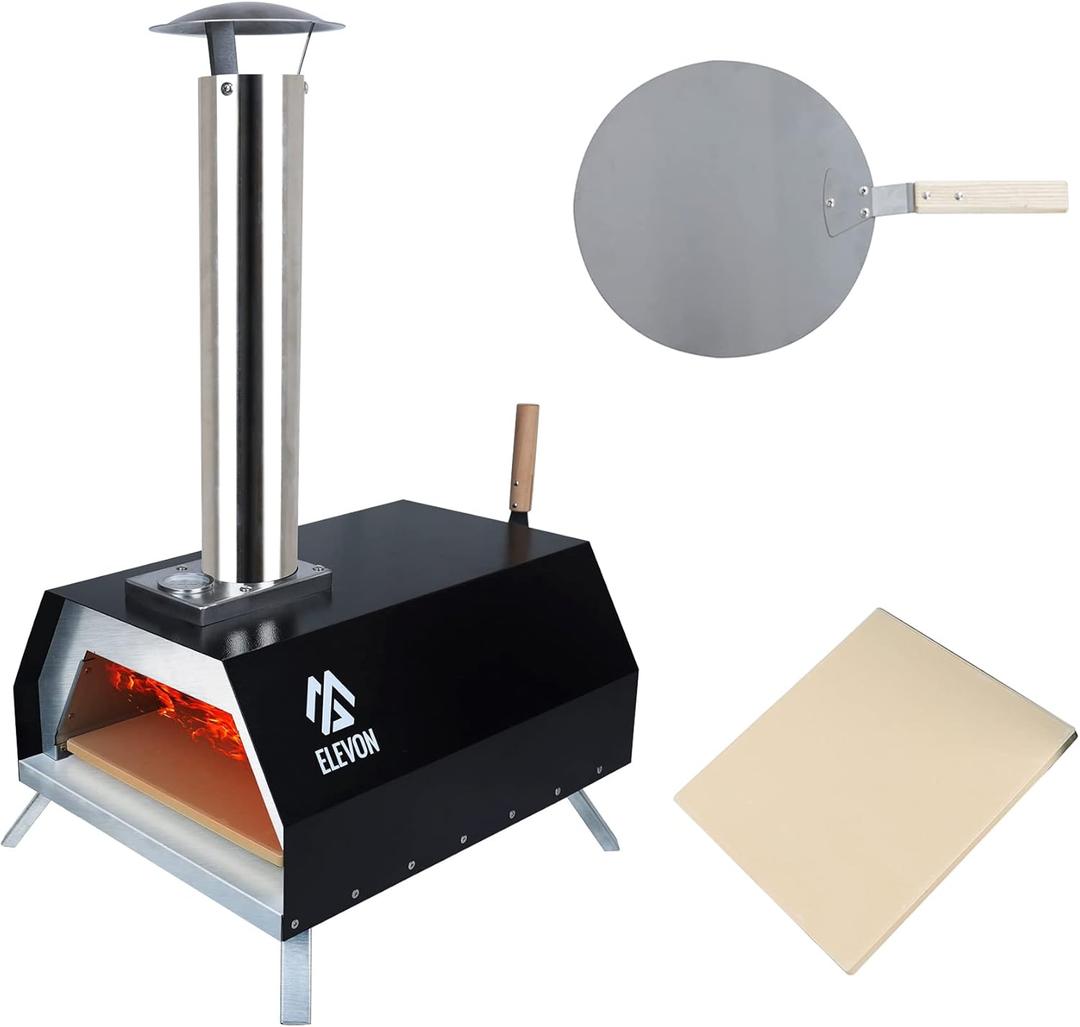 Elevon Pizza Oven Wood Fired Pizza Maker, Portable Stainless Steel, Pizza Grill, Outdoors with Pizza Peel and Pizza Stone