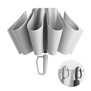 Kesteo Loss Proof Umbrella, Travel Security Auto Reverse Fold Windproof Umbrellas for Rain, Locks Onto Carabiner Handle Umbrella, Gray