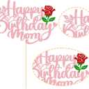 Ephlyn 1Pcs Happy Birthday Mom Cake Topper Glitter Best Mom Ever Cake Decorations for Happy Mothers Day Mom Birthday Party Decorations Pink