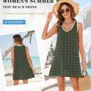 Urchics Swimsuit Coverup for Women 2025 Summer Beach Bathing Suit Cover Up Swiss Dot Sleeveless V Neck Tank Mini Sun Dress (Green, S)