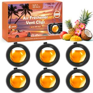 Car Air Freshener Vent Clips, Hawaiian Scent, 6 Pack, Long Lasting Scent Up to 180 Days