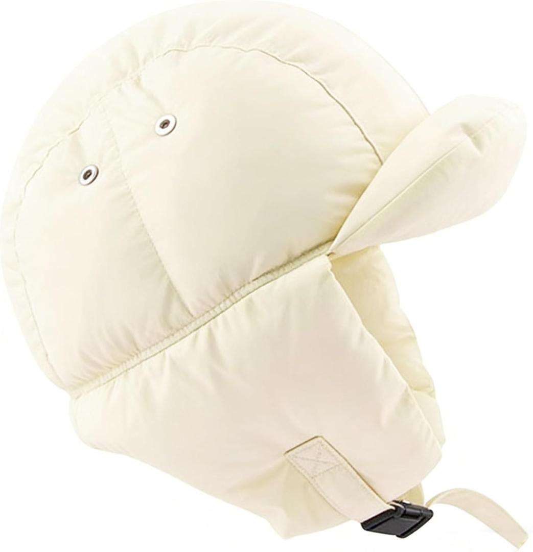 2 x Women Winter-Warm Down-Trapper-Caps Cold-Weather Earflap-Hats Inner-Caps Puffy-Lightweight Balaclava-Caps Medium (Beige)