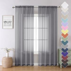 Lecloud Charcoal Grey Sheer Curtains 84 Inches Long 2 Panels, Voile Airy Light Filtering Curtains for Living Room Bedroom, Dual Rod Pocket Sheer Window Treatments Drapes, Each Panel 40" W x 84" L, Gray