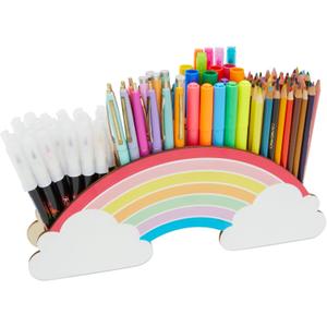 Bright Creations Rainbow Wooden Pen Holder for Desk Accessories, Cute School Supplies (12.6 x 5.04 x 2.32 In)