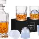Whiskey Decanter Set with Gift Box - Includes 2 Crystal Bourbon Glasses and 2 Big Ice Ball Molds - Whiskey Glasses Set for Scotch, Cocktails, Rum, Cognac, Vodka - Unique Gift for Men