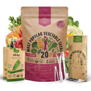 15 x 20 Vegetable Seeds Variety Pack - 12,465+ Non-GMO Heirloom Seeds for Planting Vegetables and Fruits in Individual Seed Packets, Home Garden Seed for Hydroponic, Indoor and Outdoors Gardening
