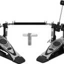 Double Bass Pedal, Double Chain Double Bass Drum Pedals, Double Kick Drum Pedal with Patch Suit for Kick Drum (Black/Sliver-double)