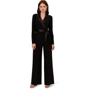 Adrianna Papell Jersey Combo Tuxedo Jumpsuit, Black (Black) Size 12