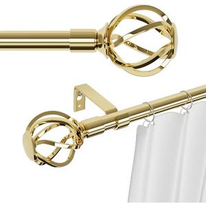 Gold Curtain Rods for Windows 66 to 120 with Cage Finials, Heavy Duty Curtain Rod Set with Splicing Adjustable, Decorative Curtain Rods for Outdoor Patio, Sliding Glass Door, 5/8" Diameter