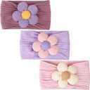 CLLOT Baby Flower Headbands Baby Girls Nylon Headbands Soft Elastic Hairbands Hair Accessories for Newborn Infant Toddler Kids (Violet,Cameo,Pink)