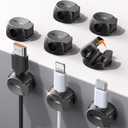 8Pack Cord Organizer [Dual Spring & Clasp, Max Secure] Cable Clips - Chfeila Cable Management, Adhesive Phone Charging Wire Holder for Nightstand/Wall, Home Office Desk Accessories Decor Essentials (Black)