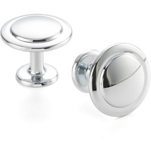 Polished Chrome, Round Kitchen Cabinet Knob ZK2409 | Pack of 10, Classic Pull Handle, Solid Hardware for Drawer, Dresser, Bathroom, Vanity, Furniture Door, Cupboard, Diameter: 1-1/4 Inch (Knob-10 Pcs)