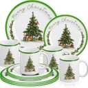 Teenyyou 12 Pcs Christmas Tree Dinnerware Set Service for 4 Include 10'' Melamine Dinner Plate and 8'' Dessert Plate Ceramic Mug for Xmas Party, Gift for Christmas
