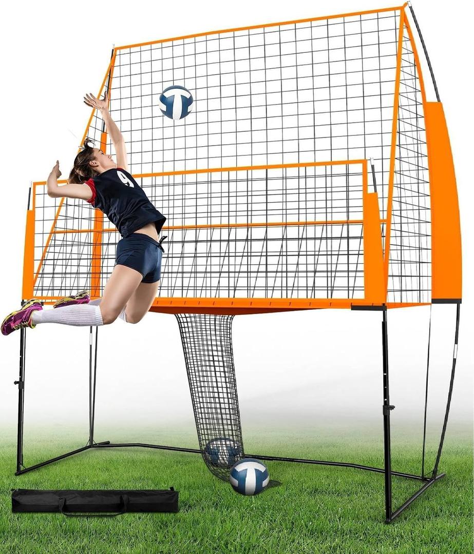 Portable Volleyball Training Equipment Net System, Volleyball Practice Net with Carrying Bag, Height Adjustable for Backyard Indoor Outdoor Hitting Serving Practice