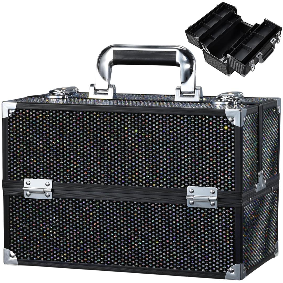 Stagiant 12.6 Inch Large Makeup Train Case, Professional 4 Trays Cosmetic Cases Makeup Storage Organizer Box Beauty Make Up Box with Lock&Adjustable Compartments for Nail, Accessories, Skincare, Black