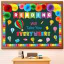 Funrous Reading Travel Bulletin Board Decorations Set Colorful 3D Hot Air Balloon Honeycomb Paper Fan Classroom Decor Vibrant Craft Cutouts for Back to School Classroom Library Chalkboard Door Wall