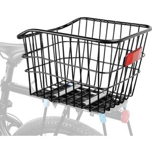 Rear Bike Basket, Waterproof Metal Wire Bicycle Baskets with Reflective Waterproof Cover, Large Capacity Rear Bicycle Cargo Rack, Basket for Bike Fits to Most Rear Bike Racks (Large)