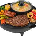 OVENTE Electric Hot Pot and Grill Combo, 2-in-1 Portable Countertop Cooker with Temperature Control Perfect for Korean BBQ, Shabu Shabu and Soup with Free Strainer, Chopsticks and Tong, Black GH10133B