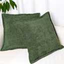 Pack of 2, Chenille Throw Pillow Covers 18x18 Inch Moss Green Decorative Pillowcase Boho Farmhouse Cushion Covers Soft Couch Cushion Case for Couch Sofa Bedroom Living Room