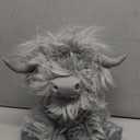 Highland Cow Stuffed Animal with Mooing Sound, 10 inch, Cuddly Farm Cow Toy for Boys Girls Gift Decoration (Grey)