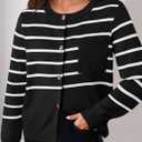 ZESICA Women's Striped Cardigan Sweaters Fall 2025 Long Sleeve Open Front Button Down Knit Outerwear Coat Trendy Clothes (M)