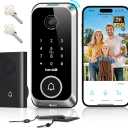 Hornbill Video Smart Lock with Camera: 10-in-1 Ring+2K Camera+Doorbell+Fingerprint Keyless Entry Door Lock, Built-in WiFi Deadbolt(only 2.4G), Two-Way Audio/App Remote Control/PIR, Satin Nickel