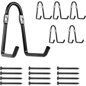 Set of 6 Garage Wall Hooks, Wall Metal Hooks, Double Hooks, Black, Double Garage Hooks for Organizing Ropes, Chairs, Hoses (Model 1)