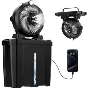 Misting Fan Portable with 11L Bucket for Outdoor Patio, 20000mAh USB Rechargeable Battery Camping Fan, 3 Powerful Wind Speeds, 3 Spray Nozzles, Hanging & Lighting Mister Cooling Fans for Picnic