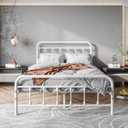 Vintage Full Size Bed Frame with Headboard and Footboard Mattress Heavy Duty Metal Platform Bed Frame Steel Slat Support (Full, White)