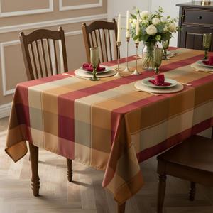 Rectangle Plaid Tablecloth for Thanksgiving, 60x84 inches Checkered Style Table Cloth Holiday Family Gathering Table Cover - Spillproof & Waterproof - Ideal for Indoor & Outdoor Use