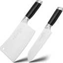 SHI BA ZI ZUO Meat Cleaver Set, 2 Pieces Professional Butcher Knife and Chef Knife Bone Chopper Perfect for Restaurants and Home Kitchen Use