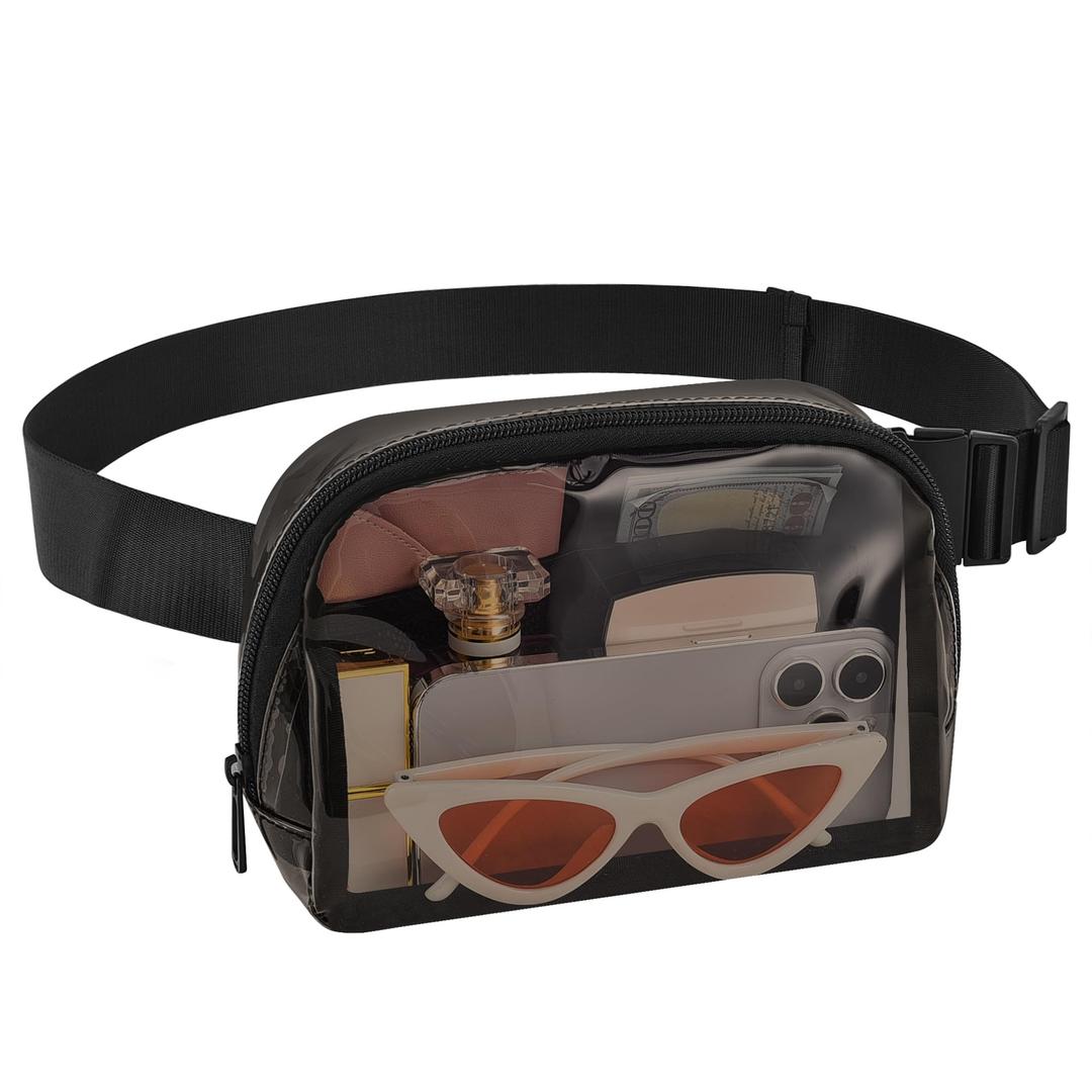 Clear Fanny Pack for Stadium Events Clear Belt Bag for Women Men for Concerts Sports Beach Hiking Cycling(Black)