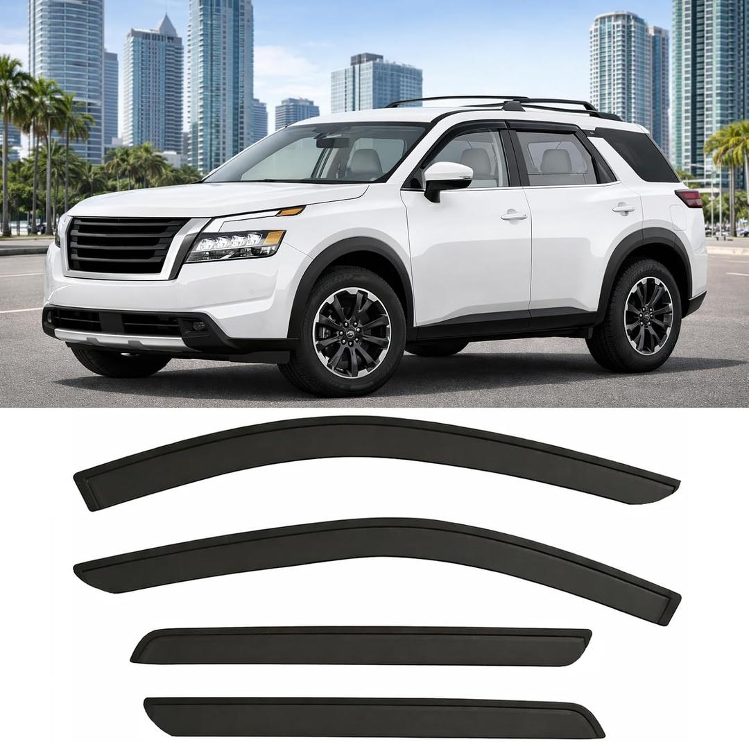 2022-2026 Tape-On Rain Guards for Nissan Pathfinder Side Window Visor Deflectors S SV SL Platinum Rock Creek Smoke Tinted Vent Shades 2023 2024 2025