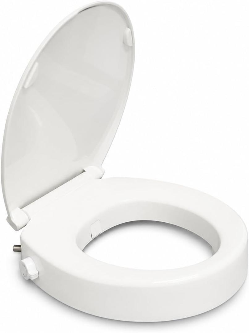 Raised Toilet Seat with Bidet for Seniors, 3" Height, Heavy Duty Slow Close Elevated Toilet Seat with Never Loosen Hinges, Fits Most Round Toilets, No Electric Cold Water Only (Round 16.5'')