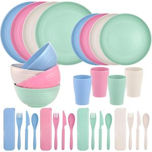 Supernal 32pcs Wheat Straw Dinnerware Sets,Unbreakable Dish,Light Weight Dinnerware Reusable Dishwasher Microwave Safe,Eco Friendly Plates,Cereal Bowls,Cups and Utensils Sets