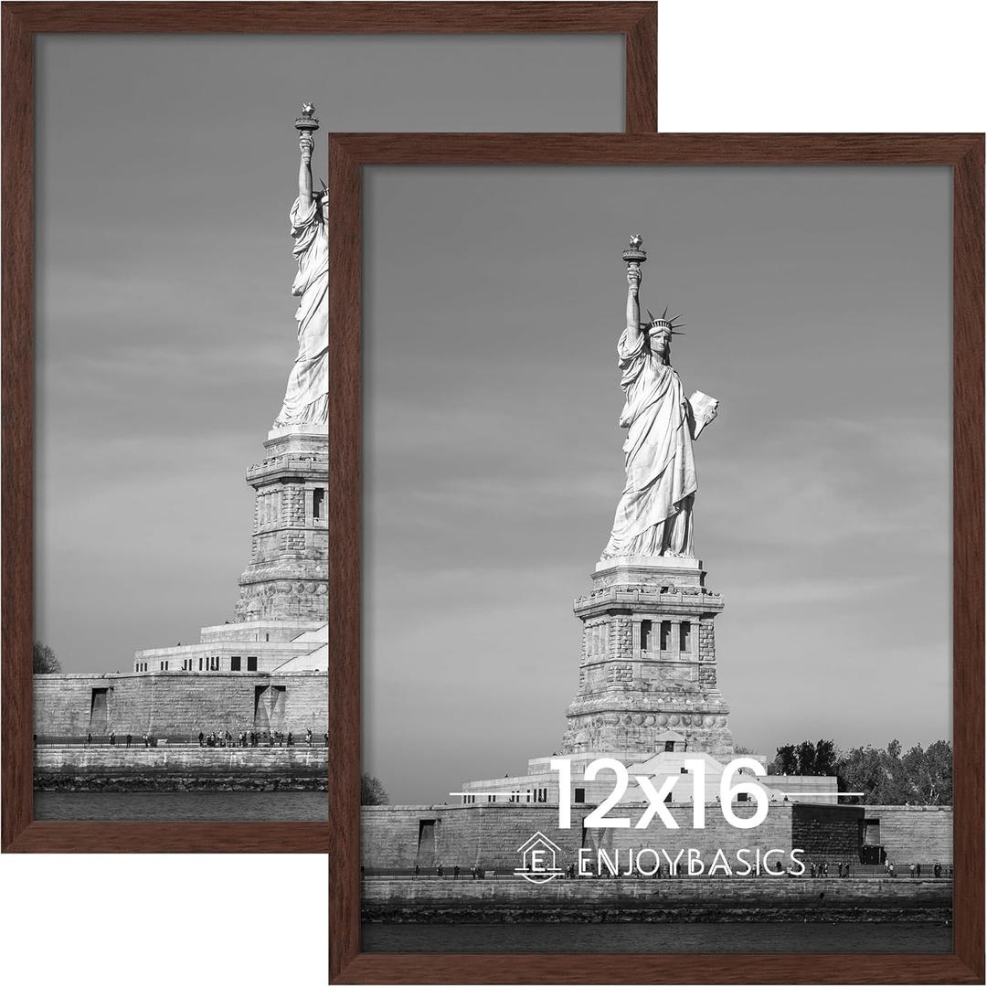 ENJOYBASICS 12x16 Picture Frame, Display for 12 x 16 Poster, Wall Gallery Photo Frames, Brown, 2 Pack
