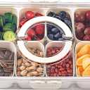 shopwithgreen Divided Serving Tray with Lid and Handle, Portable Snackle Box Charcuterie Container for Party, Veggies, Snack, Fruit, Nuts, Candy, Christmas Tray Snack Box for Entertaining, Picnic (8 Compartments, White)